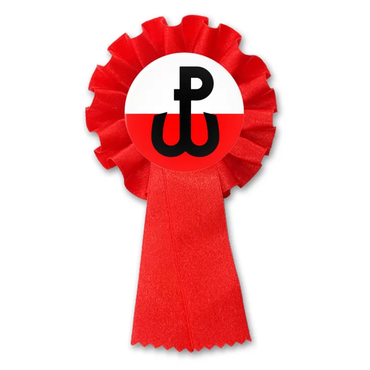 przypinka kotylion Znak Polska Walcząca na biało-czerwonym tle