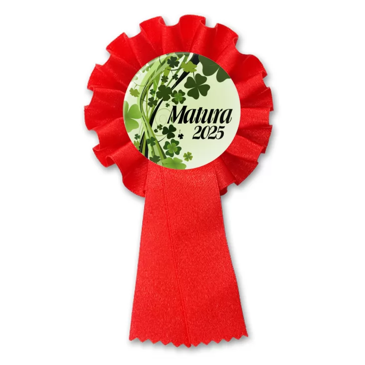 przypinka kotylion Matura z bukietem koniczyny