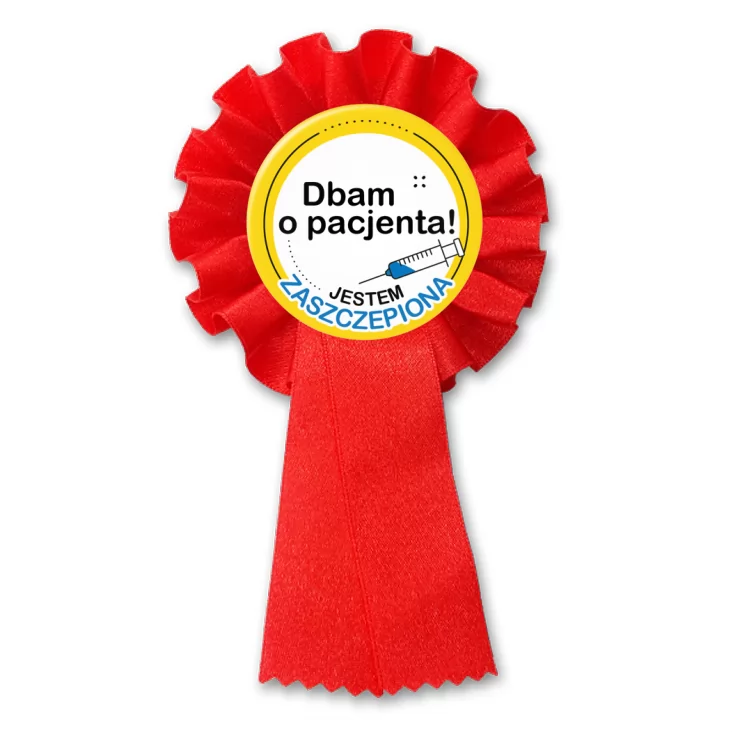 przypinka kotylion Dbam o pacjenta. Jestem zaszczepiona!