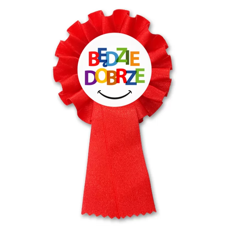 przypinka kotylion Kolorowy napis Będzie dobrze