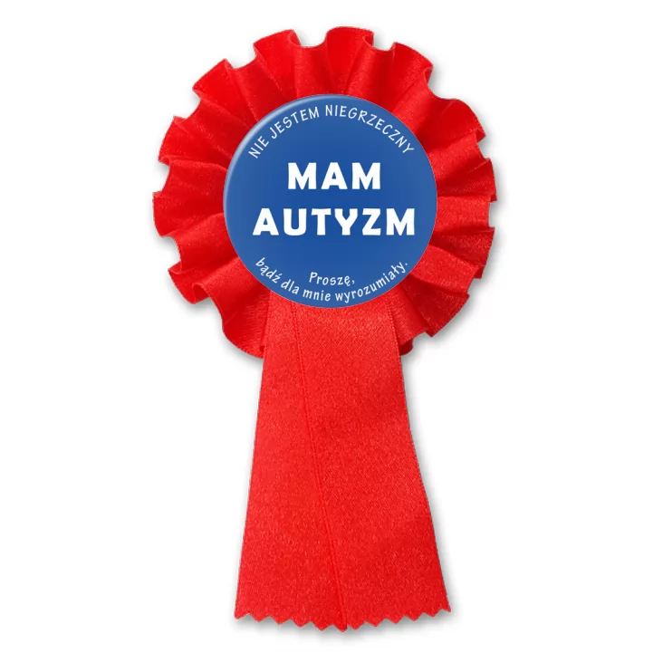 przypinka kotylion Mam autyzm. Nie jestem nigrzeczny.