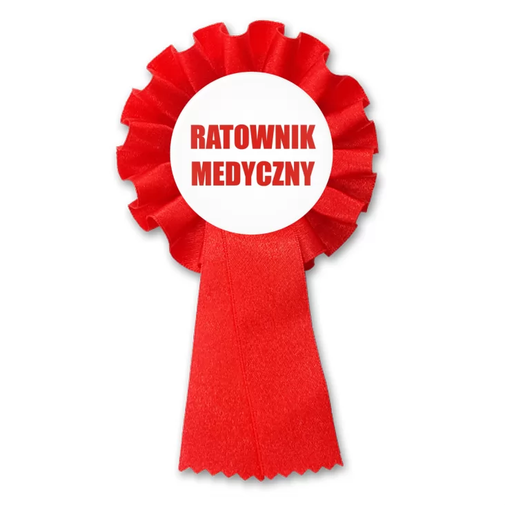 przypinka kotylion Ratownik Medyczny czerwony napis
