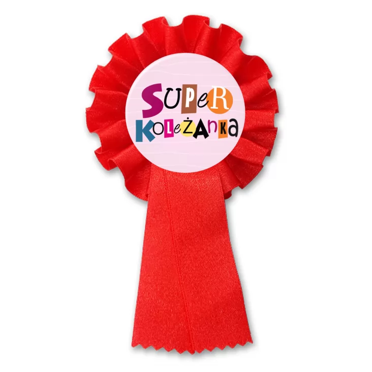 przypinka kotylion Super koleżanka na różowym tle