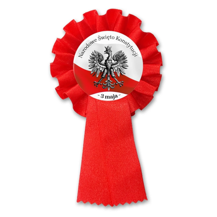 przypinka kotylion Narodowe Święto Konstytucji z srebrnym godłem 3 maja