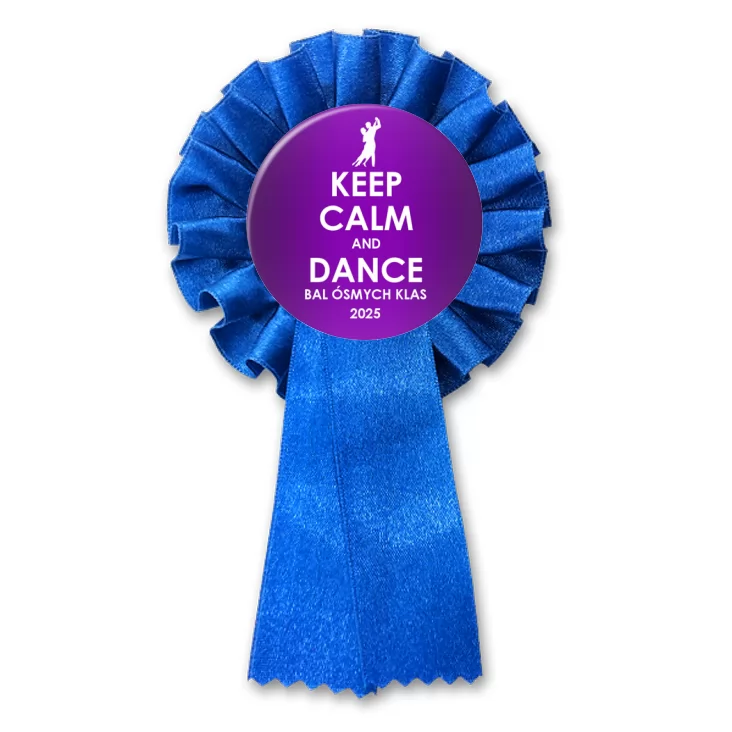 przypinka kotylion Bal Ósmych Klas keep calm and dance fioletowa
