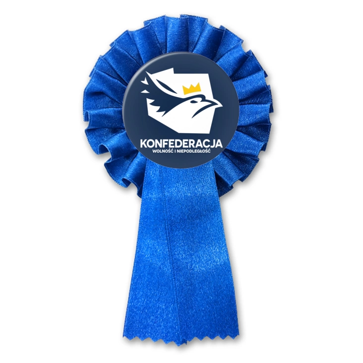 przypinka kotylion Konfederacja logo w inwersji
