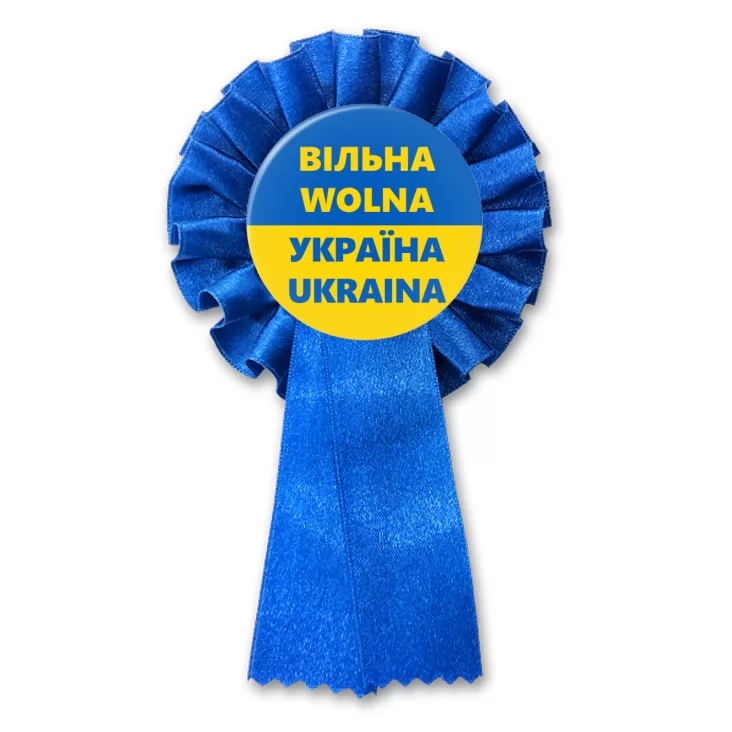 przypinka kotylion Wolna Ukraina dwujęzyczna
