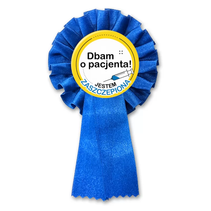 przypinka kotylion Dbam o pacjenta. Jestem zaszczepiona!