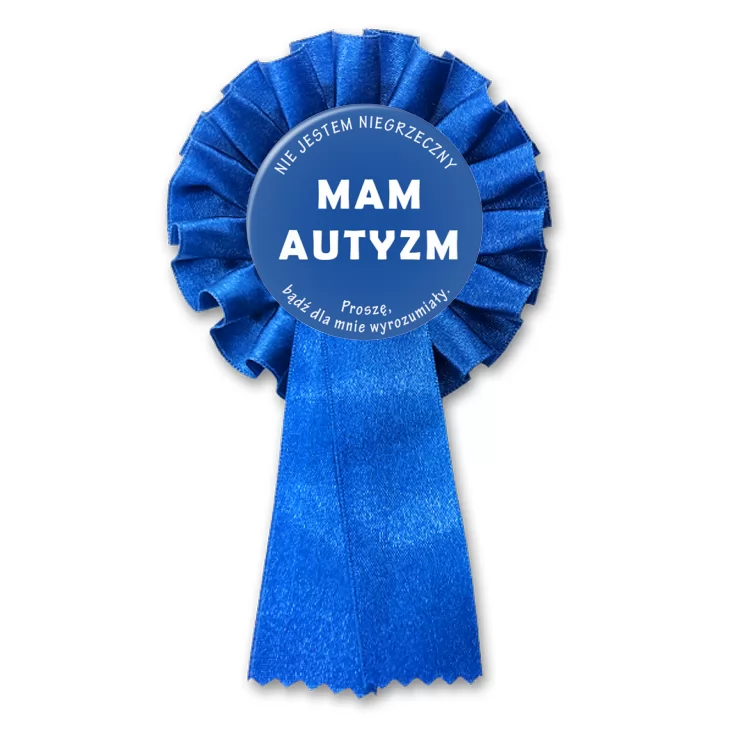 przypinka kotylion Mam autyzm. Nie jestem nigrzeczny.
