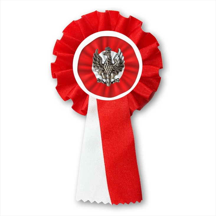 przypinka kotylion Orzełek historyczny biało-czerwona kokarda