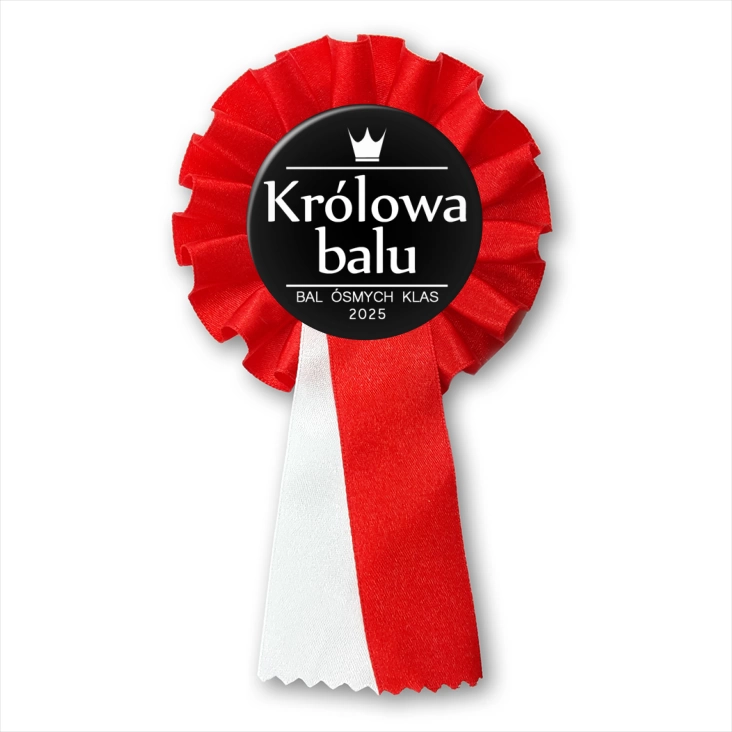 przypinka kotylion Bal Ósmych Klas z koroną królowa balu czarna