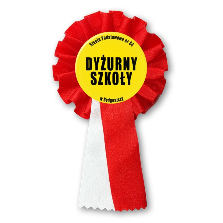 przypinka kotylion Dyżurny Szkoły Szkoła Podstawowa Nr 64 w Bydgoszczy