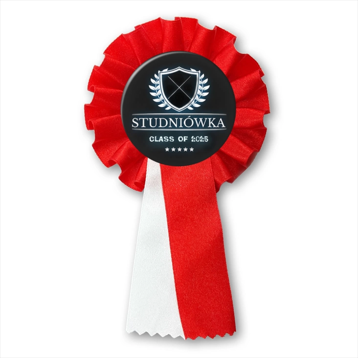 przypinka kotylion Studniówka herb award na czarnym tle