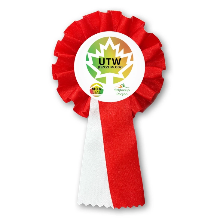 przypinka kotylion UTW Jeszcze Młodzi