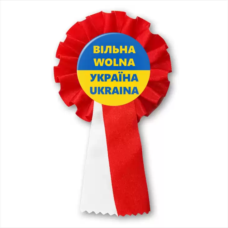 przypinka kotylion Wolna Ukraina dwujęzyczna