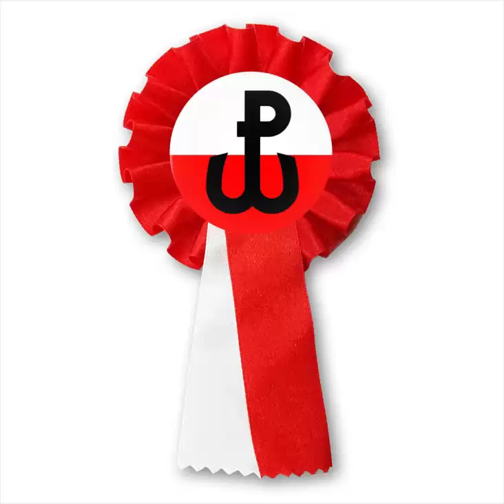 przypinka kotylion Znak Polska Walcząca na biało-czerwonym tle