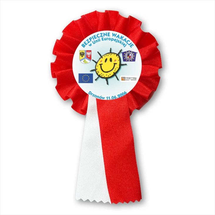 przypinka kotylion Bezpieczne Wakacje w Unii Europejskiej