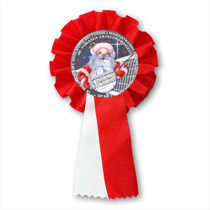 przypinka kotylion IX Mikołajkowy Turniej Minisiatkówki Dziewcząt i Chłopców
