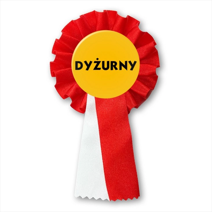 przypinka kotylion Dyżurny żółte tło