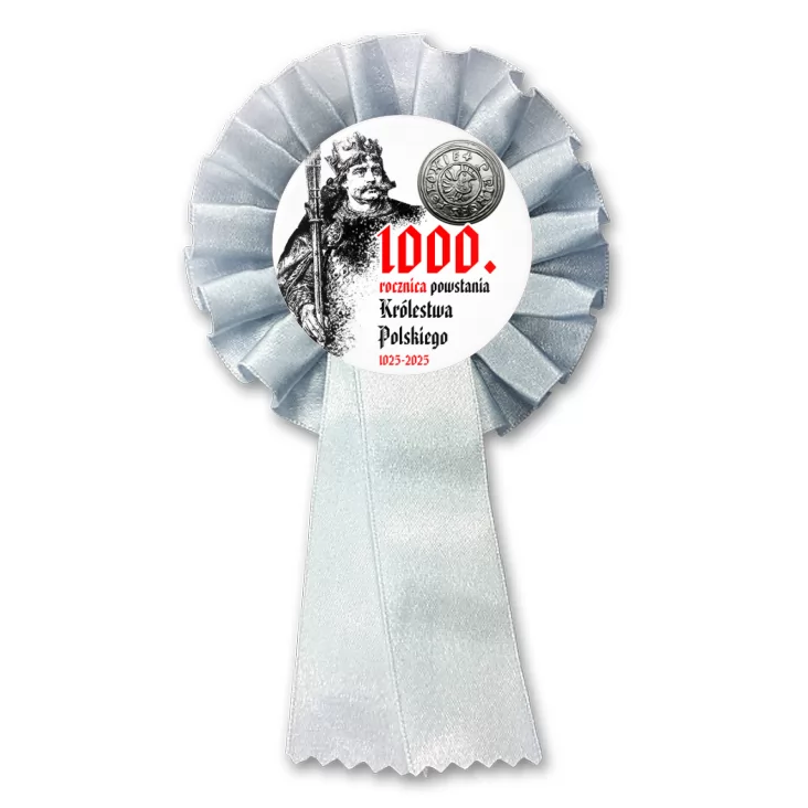 przypinka kotylion 1000 rocznica Królestwa Polskiego z denarem