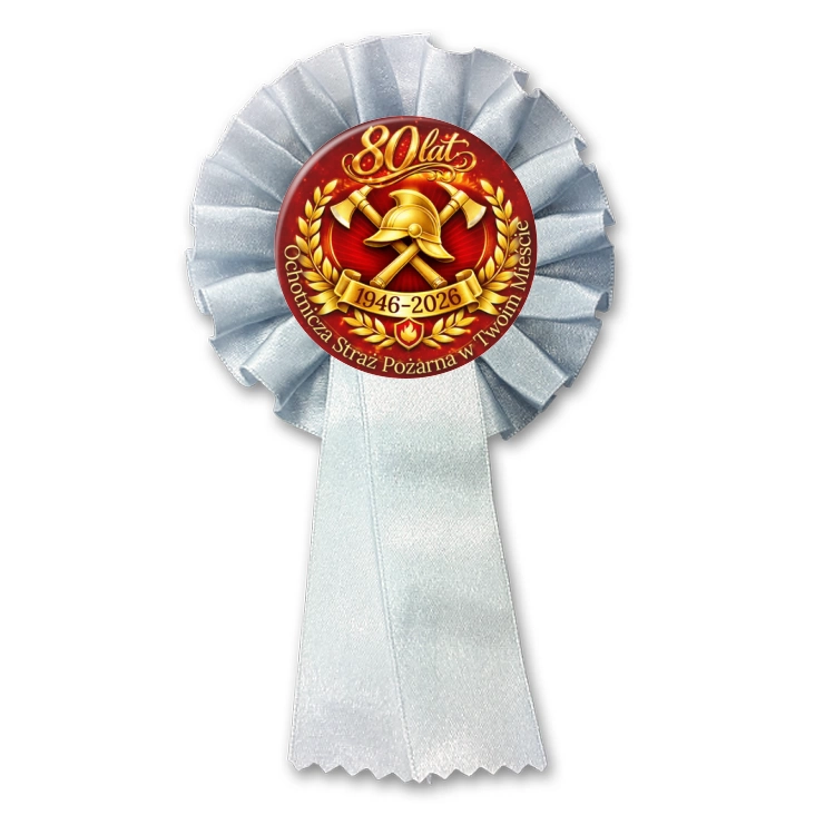 przypinka kotylion 80 lat Ochotnicza Straż Pożarna w Twoim Mieście