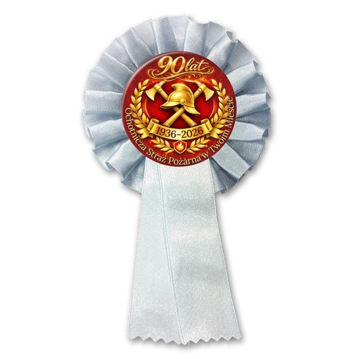 przypinka kotylion 90 lat Ochotnicza Straż Pożarna w Twoim Mieście