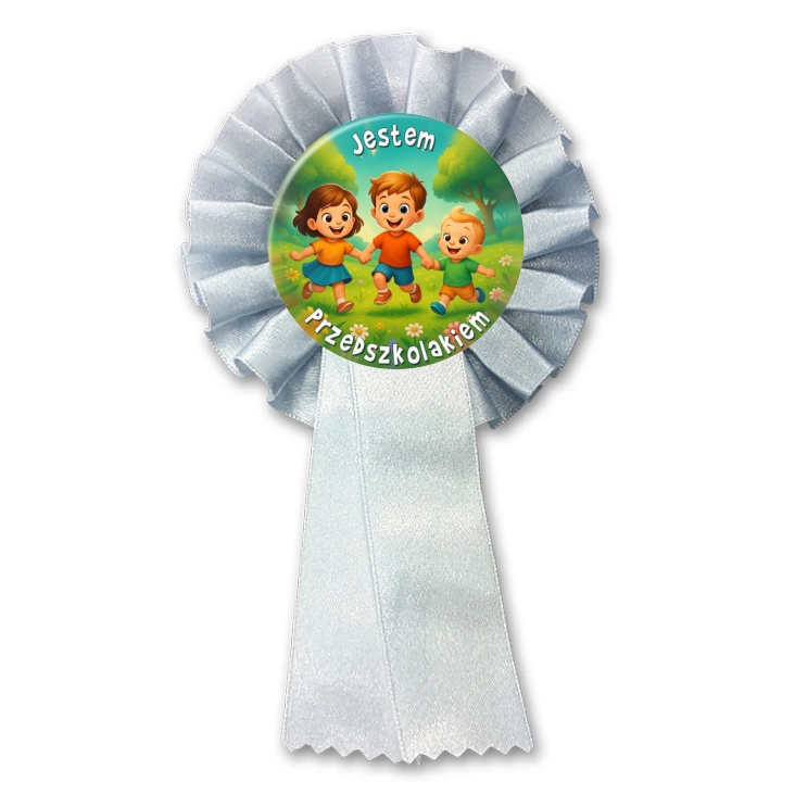 przypinka kotylion Jestem przedszkolakiem dzieci na łące