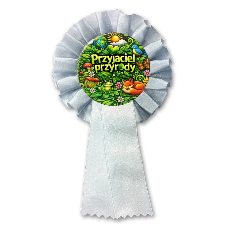 przypinka kotylion Przyjaciel przyrody na kolorowym tle