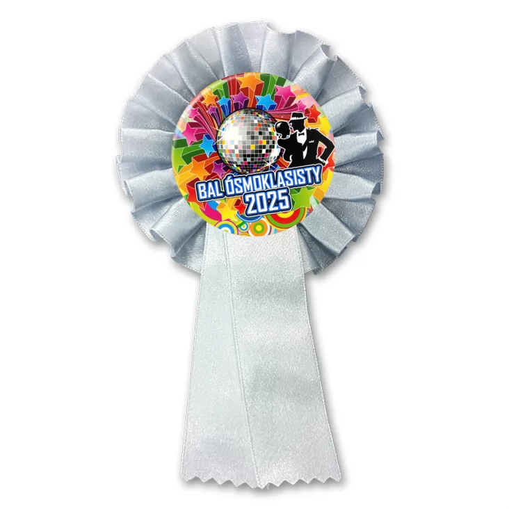 przypinka kotylion Bal ósmoklasisty z kulą disco