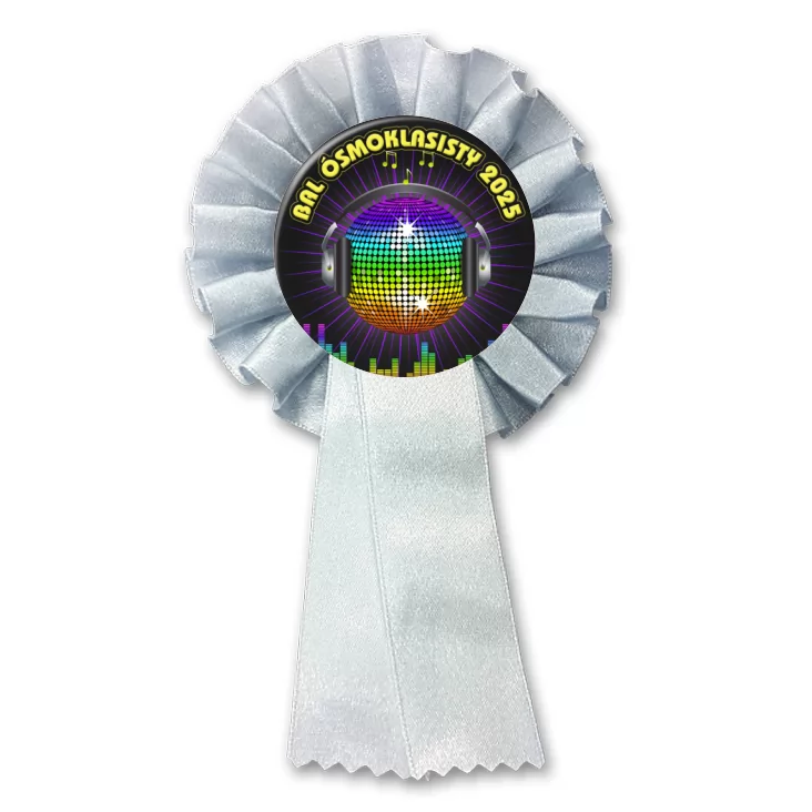 przypinka kotylion Bal Ósmoklasisty z kulą disco i słuchawkami