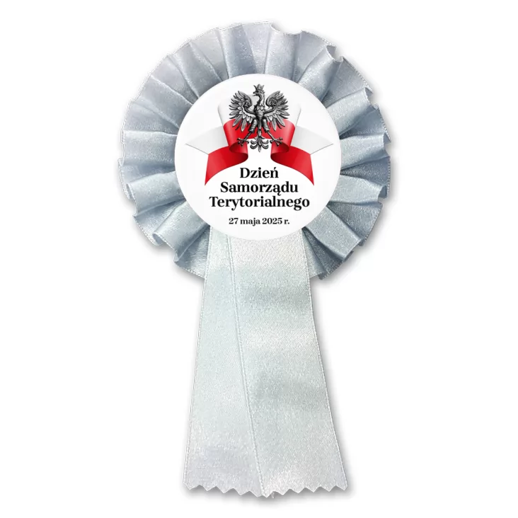 przypinka kotylion Dzień Samorządu Terytorialnego na białym tle