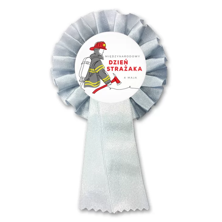 przypinka kotylion Dzień Strażaka 4 maja na białym tle