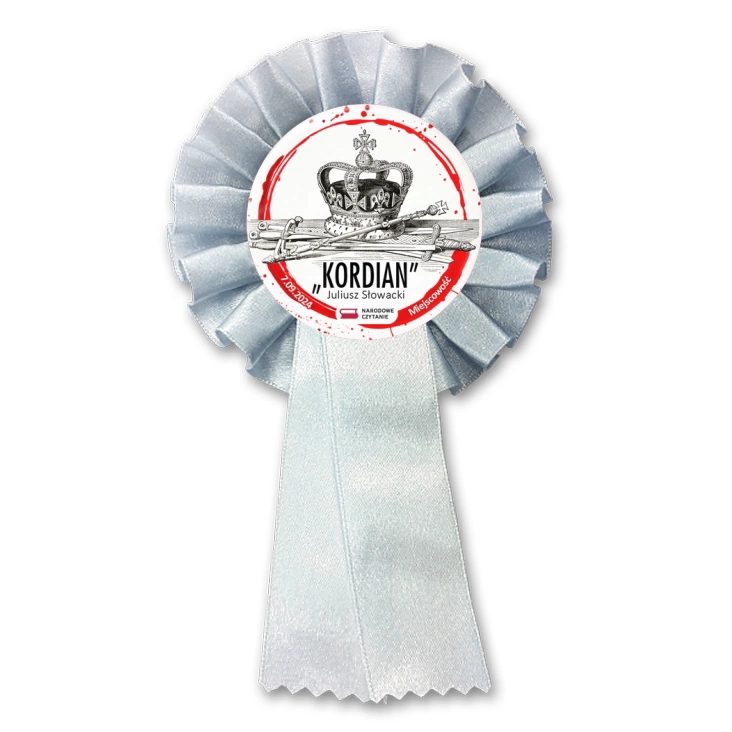 przypinka kotylion Narodowe Czytanie Kordian korona cara