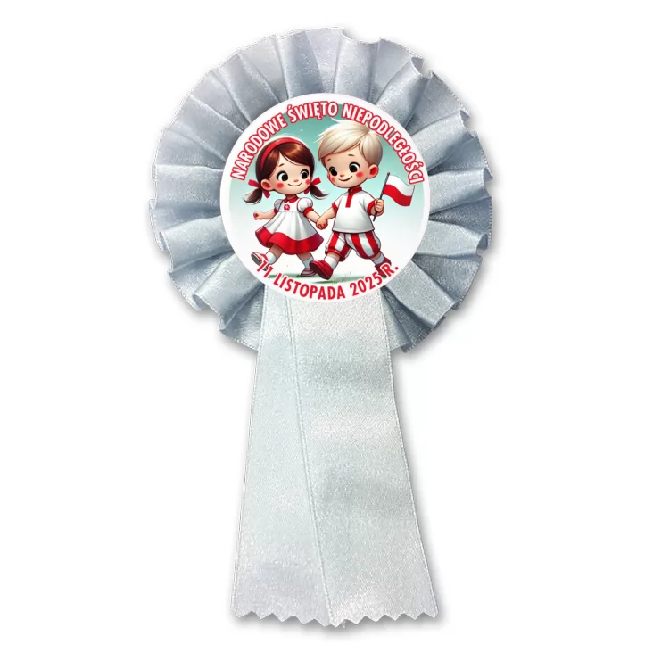 przypinka kotylion Narodowe Święto Niepodległości dziewczynka i chłopiec
