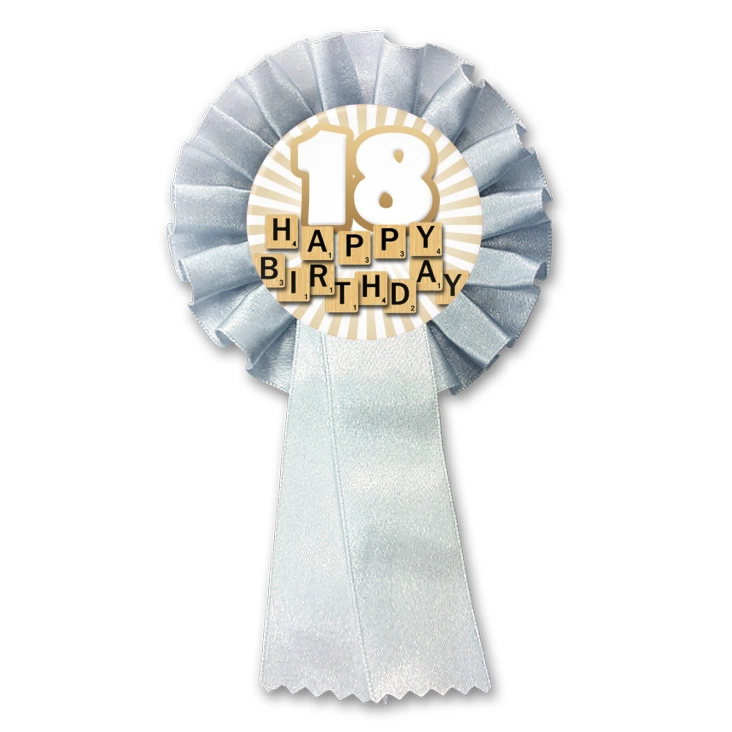 przypinka kotylion Osiemnastka Happy Birthday scrabble