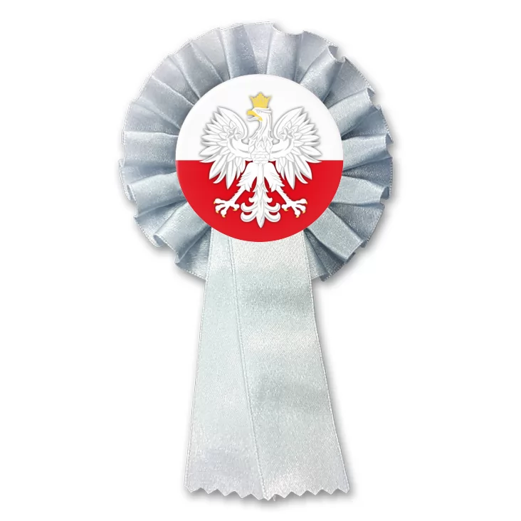 przypinka kotylion Godło - Orzeł na tle biało-czerwonym