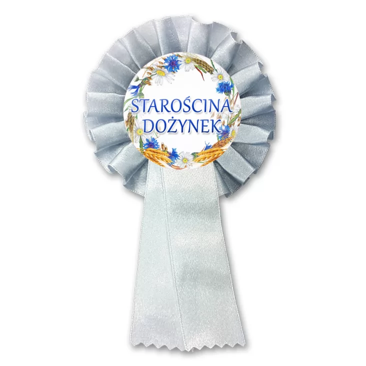 przypinka kotylion Starościna dożynek wieniec z chabrami