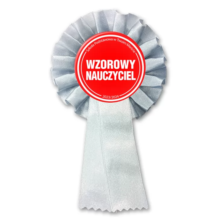 przypinka kotylion Wzorowy nauczyciel czerwone tło