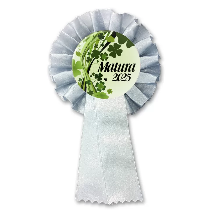 przypinka kotylion Matura z bukietem koniczyny