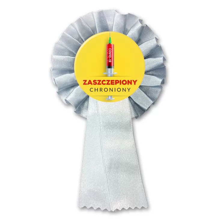 przypinka kotylion Zaszczepiony chroniony