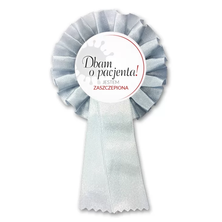 przypinka kotylion Dbam o pacjenta. Jestem zaszczepiona