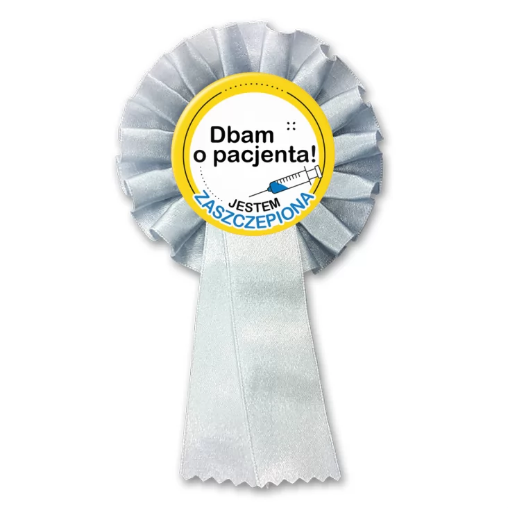 przypinka kotylion Dbam o pacjenta. Jestem zaszczepiona!