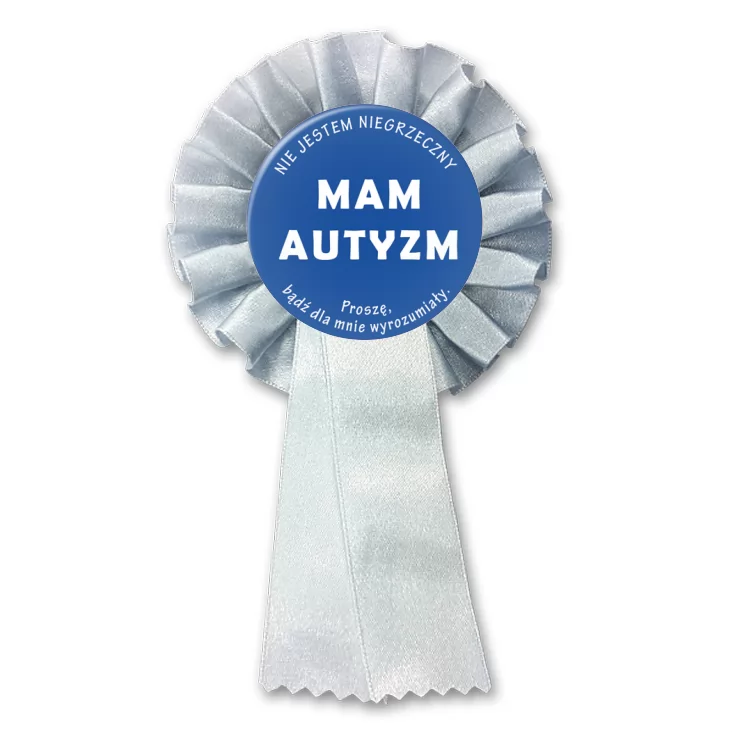przypinka kotylion Mam autyzm. Nie jestem nigrzeczny.