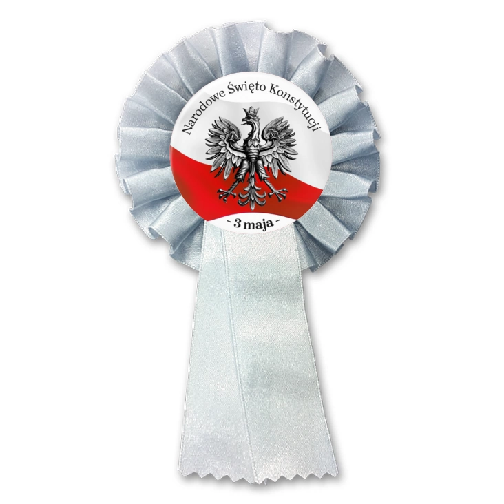 przypinka kotylion Narodowe Święto Konstytucji z srebrnym godłem 3 maja