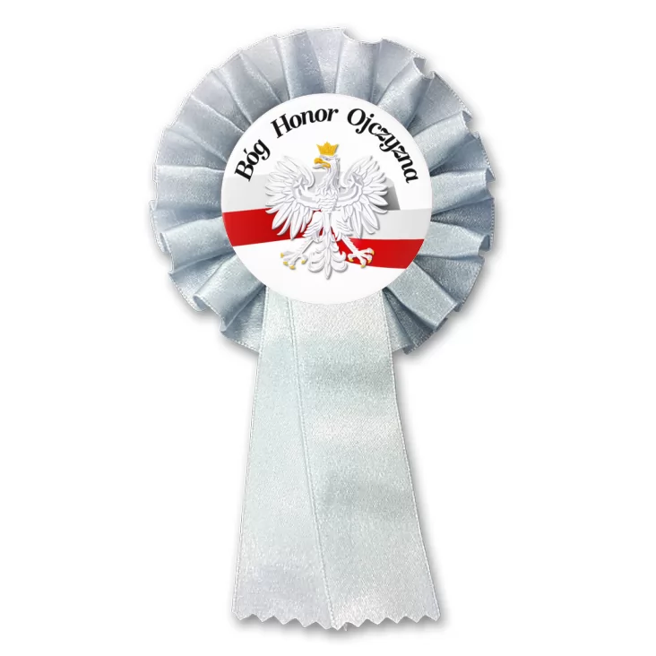 przypinka kotylion Bóg Honor Ojczyzna Orzeł z biało-czerwoną wstęgą