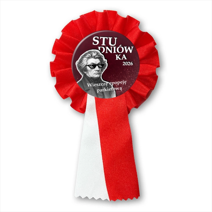przypinka kotylion Studniówka z wieszczem Mickiewiczem