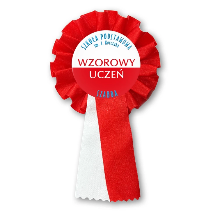 przypinka kotylion Wzorowy uczeń SP im. J. Korczaka Szabda