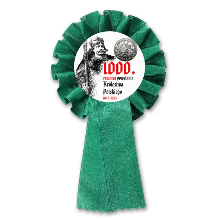 przypinka kotylion 1000 rocznica Królestwa Polskiego z denarem