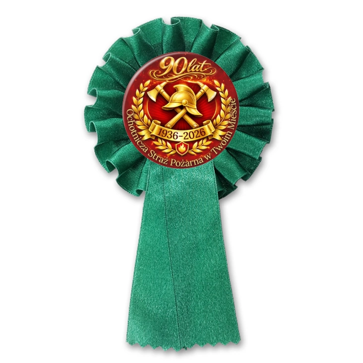 przypinka kotylion 90 lat Ochotnicza Straż Pożarna w Twoim Mieście