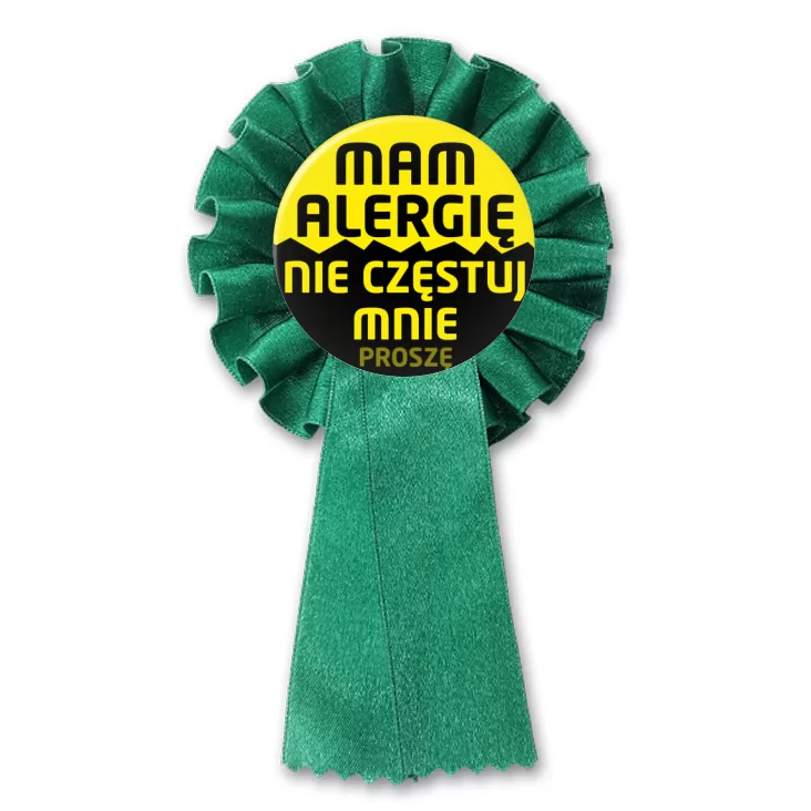 przypinka kotylion Mam alergię nie częstuj mnie proszę